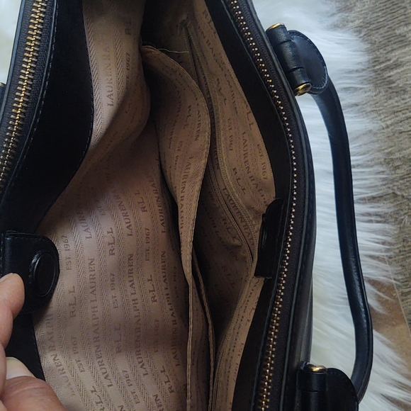 Lauren Ralph Lauren Black Leather Newbury Double zip Crossbody Satchel - Picture 15 of 17